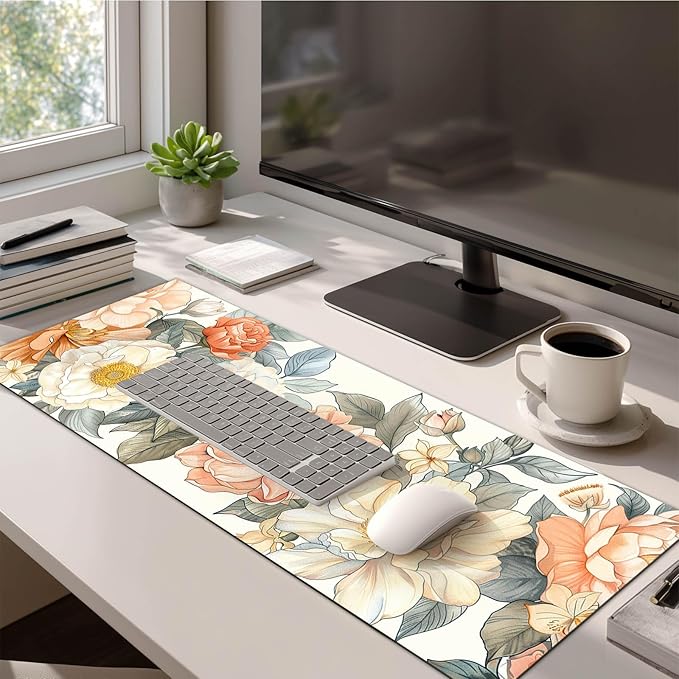 Floral XL Mouse Pad 31.5 x 11.8 Inch Gaming Mousepad Diatomite Large Keyboard Mouse Pad for Home and Office Desk Accessories with Elegant Botanical Bloom Artwork
