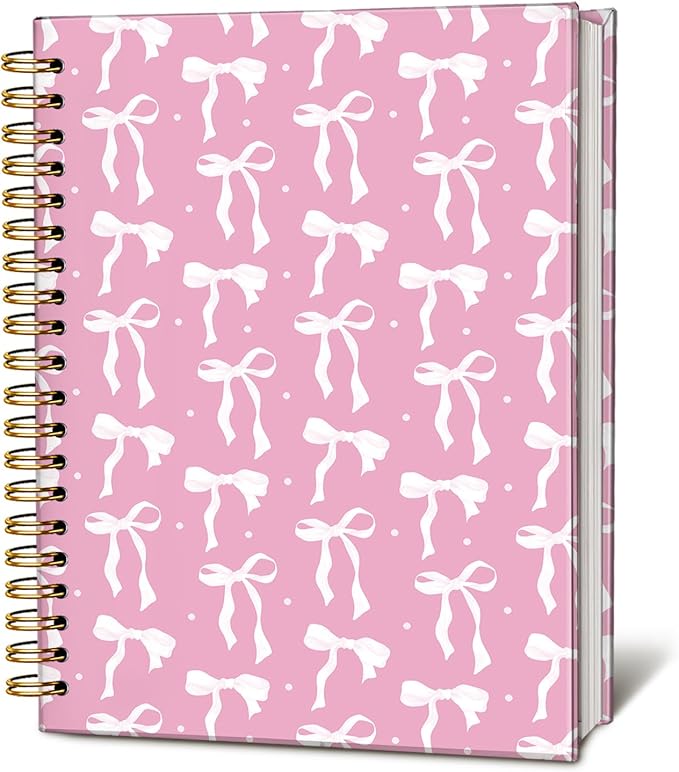 LIANGW Coquette Pink Bow Notebook Journal for Teen Girls & Women, Preppy Cute Journal Gifts for Women, Girly Gifts, Pink Bow Office Supplies, Hardcover Spiral Notebook, 5.5x8.3 Inch