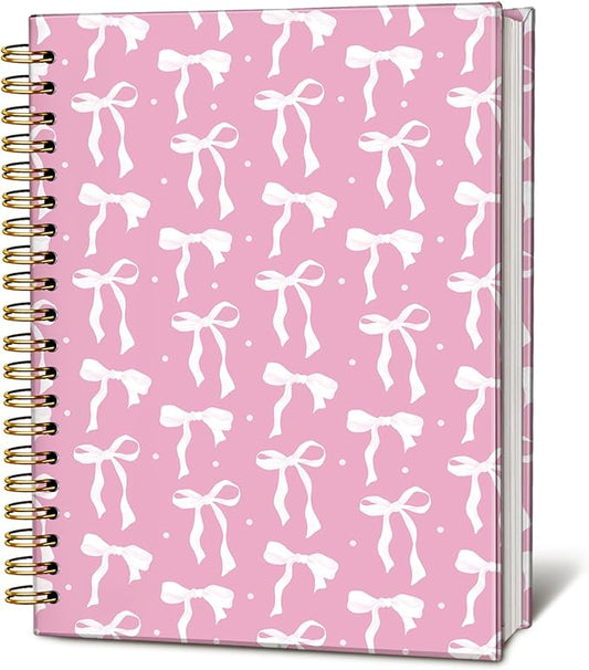 LIANGW Coquette Pink Bow Notebook Journal for Teen Girls & Women, Preppy Cute Journal Gifts for Women, Girly Gifts, Pink Bow Office Supplies, Hardcover Spiral Notebook, 5.5x8.3 Inch