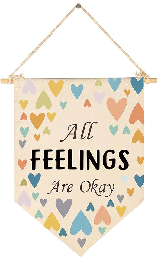 Canvas Banner Flag Sign Pennant Poster Wall Decor Gift for Nursery Classroom Kindergarten Preschool Education Baby Room Reading Room Playroom Teacher Office Kids Girl Boy-Christmas Gift-All Feelings