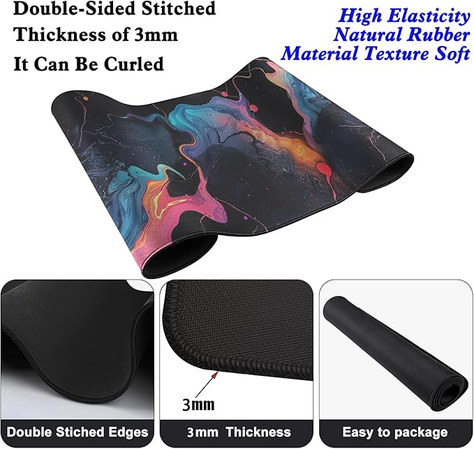 Colorful Abstract Art Desk Pad Mouse Pad,Large XL Mouse Mat with Stitched Edges,Non-Slip Rubber Base Mousepad for Office PC Keyboard Laptop and Home Work Desk Mat(31.5X11.8 in)