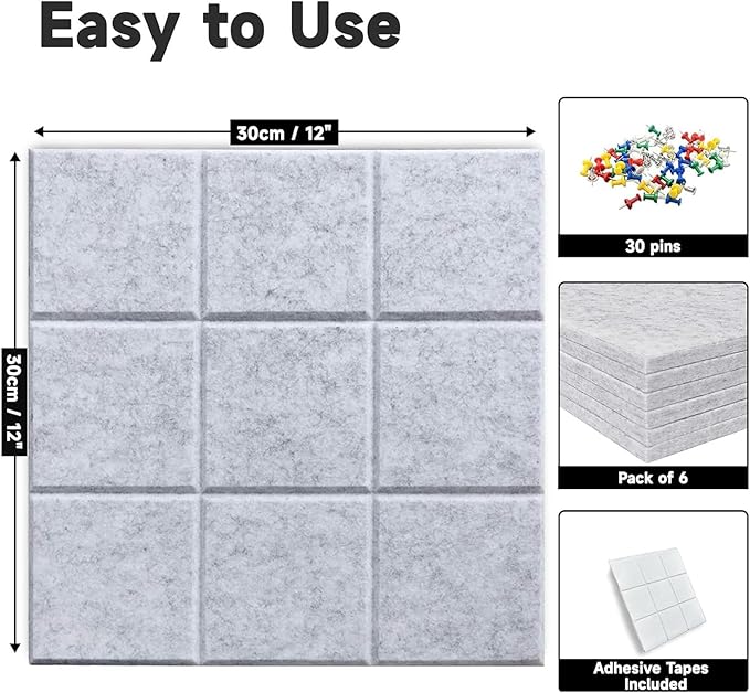 Large Cork Board for Walls, Yunihome 6 Pack 36" x 24" Felt Bulletin Board Wall Tiles for Home Kitchen School Office Wall Decor with Assorted Colors DIY Decorative Push Pins Sets