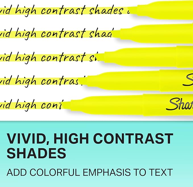 Sharpie Pocket Style Highlighters, Narrow Chisel Tip, Assorted Fluorescent Colors, 8 Count