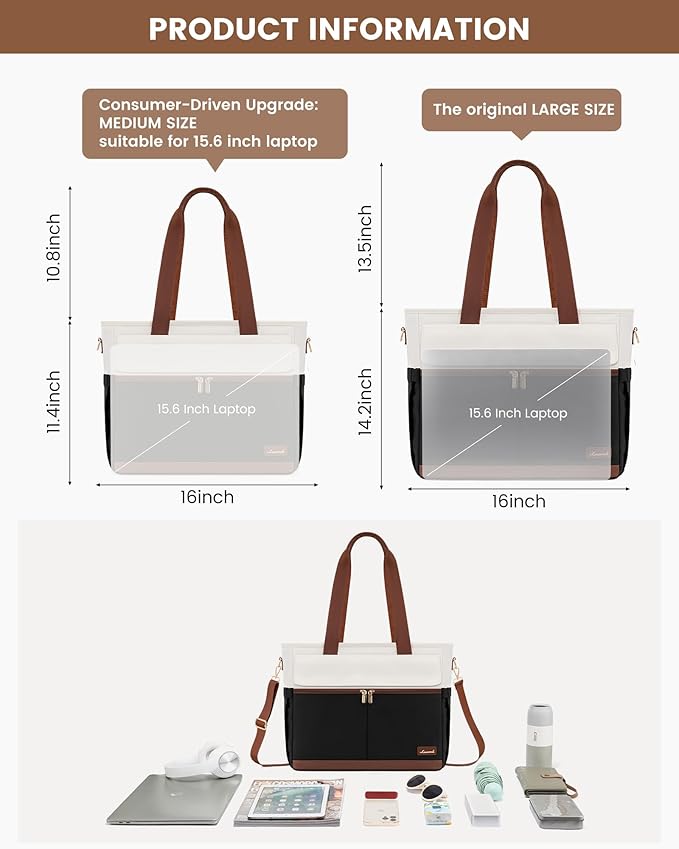 LOVEVOOK Upgrade Version Work Bags for Women 15.6 Inch Laptop Bag Large Capacity Mutiple Pockets Teacher Bag Water Resistant Canvas Tote Bag Purse for Office Travel College Nurse Teacher, Black Brown
