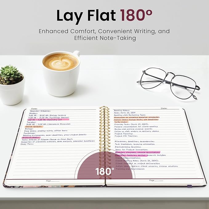 Lined Spiral Journal Notebook for Women, A5 College Ruled Journals for Writing, Hardcover Notebooks for Work, Note taking and Office School Supplies,140 Pages - Lineage Flora