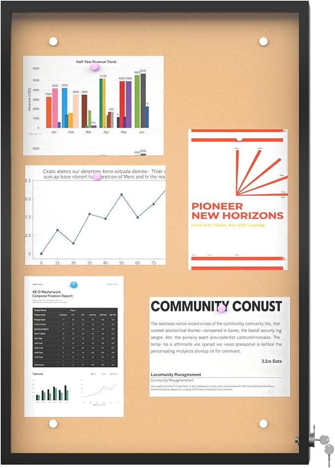 24"X36" Enclosed Bulletin Board, IP65 Waterproof Cork Notice Board Outdoor UV-Resistant, Lockable Bulletin Board for Office, School, Restaurants