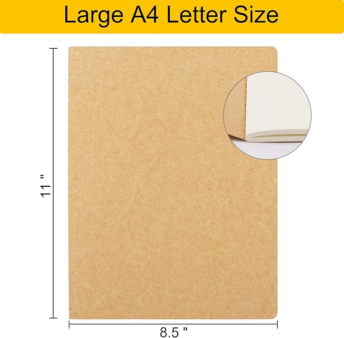 EUSOAR Blank Journal Notebook, 3 Packs Large A4 8.5" x 11" 40 Sheets/ 80 Pages, 100gsm Thick Paper Kraft Sketchbook Composition Diary Subject Notebooks Planner Journal for Students Office