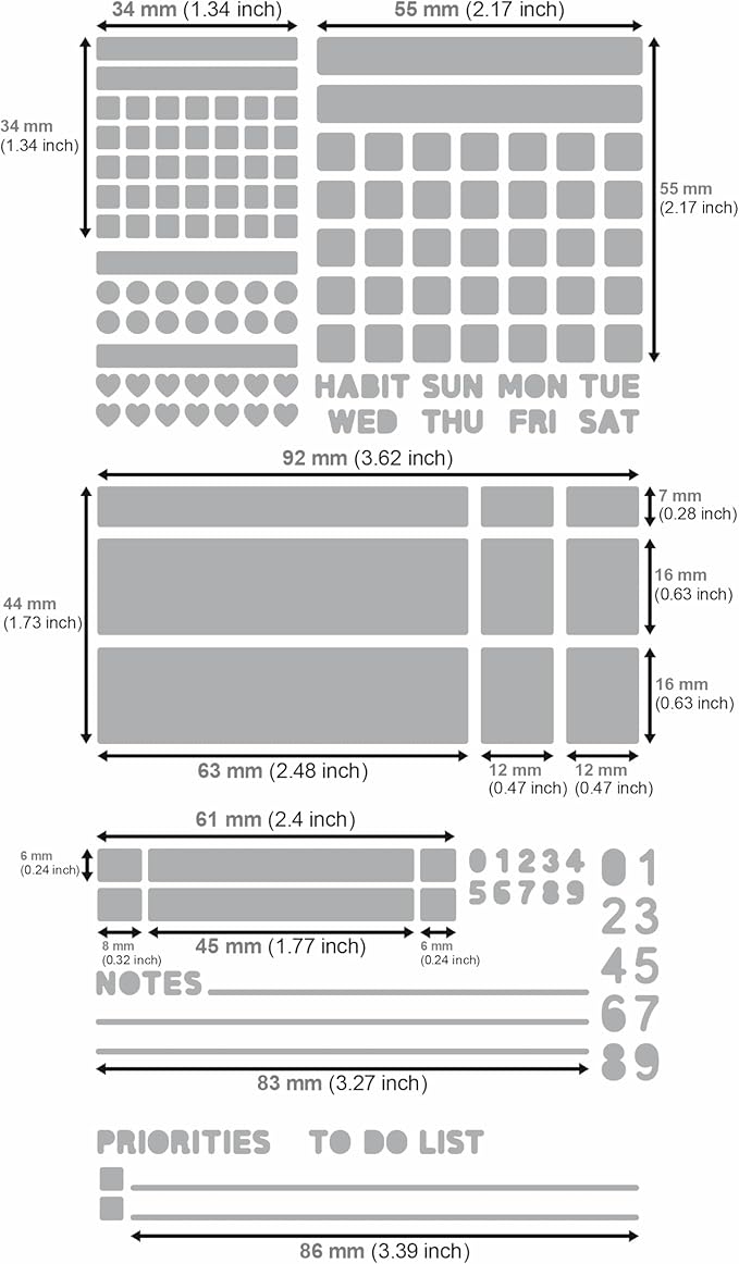 Aleks Melnyk No.486 Metal Stencils for Bullet Journaling, Bookmark, Planning, Lines, Planner, Habit Tracker, Dot Journals Stencil for Diary, Templates, Tiny Letters, Small Number