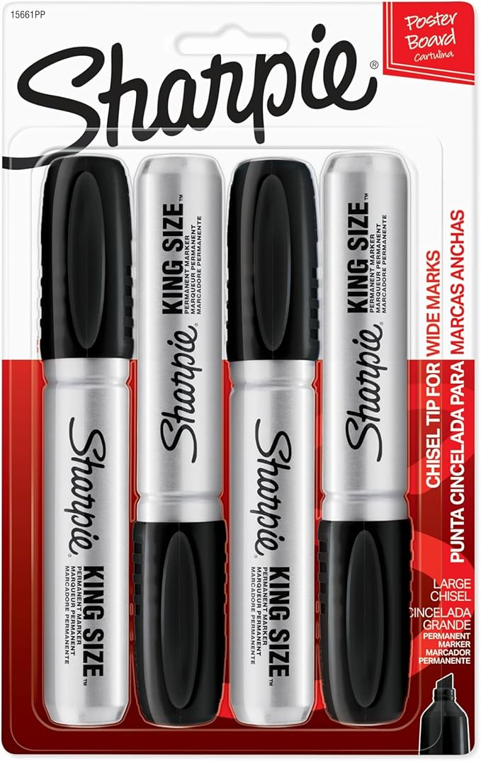 Sharpie King Size Permanent Marker Large Chisel Tip Great for Poster Boards Black 4 Count