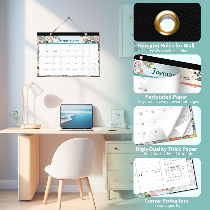 2026 Desk Calendar, Monthly Desk Pad Calendar, Jan 2026 - Jun 2027, Large Size 17"x12" Table Planner with Protect Paper, Stickers, Office Supplies and Desk Accessories for Women