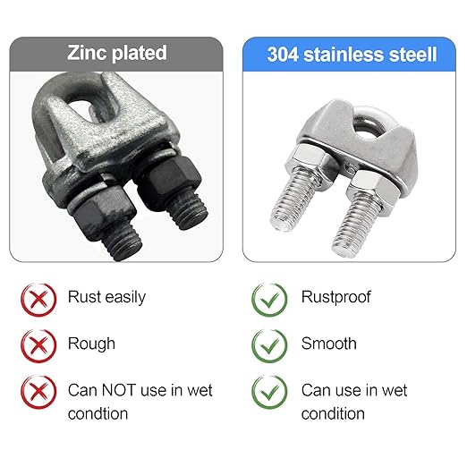 40 PCS 1/4" Stainless Steel Wire Rope Cable Clip Clamp M6 Wire Rope Clamp Wire Rope Cable Clip Clamp U Bolt Saddle Fastener