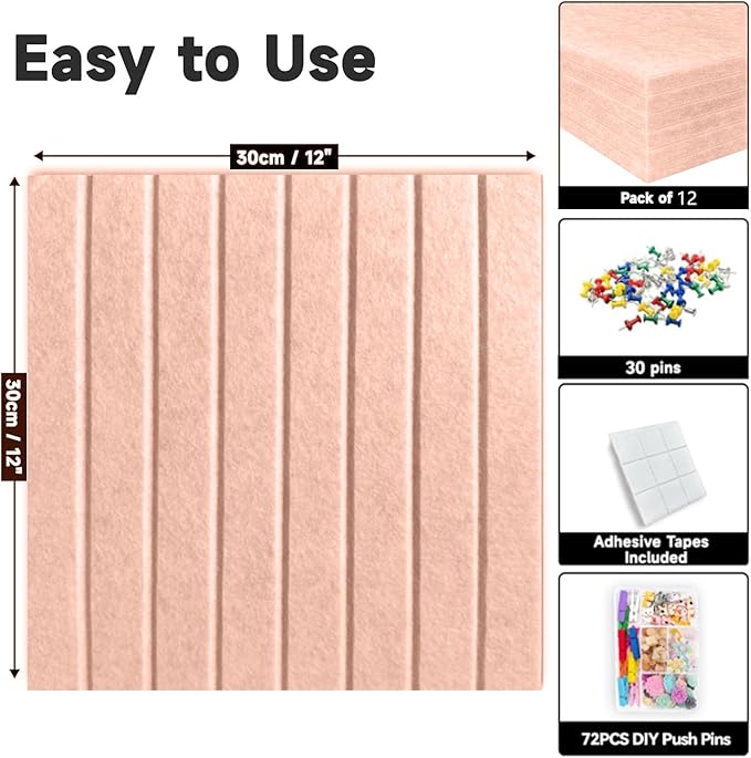 Large Cork Board for Walls, Yunihome 12 Pack 36" x 48" Felt Bulletin Board Wall Tiles for Home Kitchen School Office Wall Decor with Assorted Colors DIY Decorative Push Pins Sets