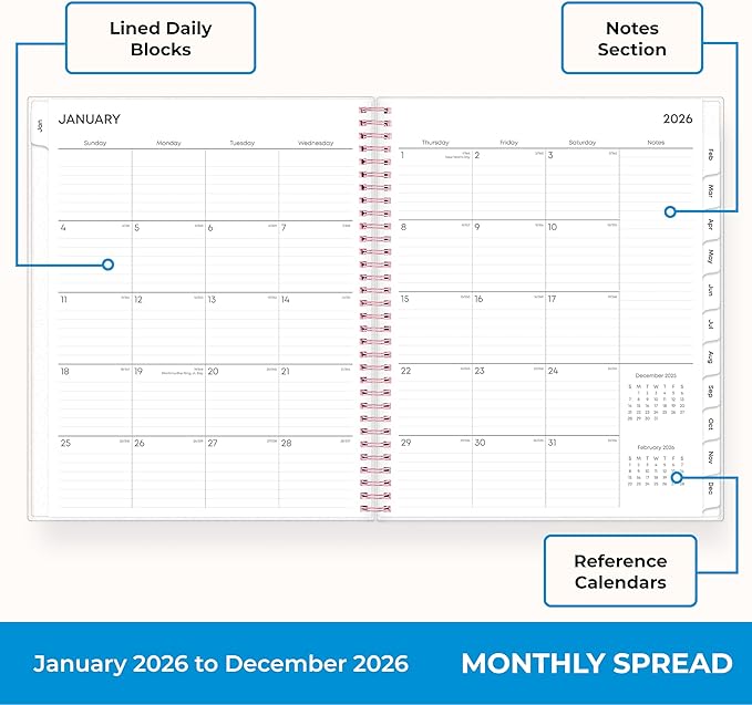 Blue Sky 2026 Weekly and Monthly Planner Calendar, January 2026 - December 2026, 8.5" x 11", Flexible Cover, Laminated Tabs, Durable Twin Wire Binding, Storage Pocket, Laurel