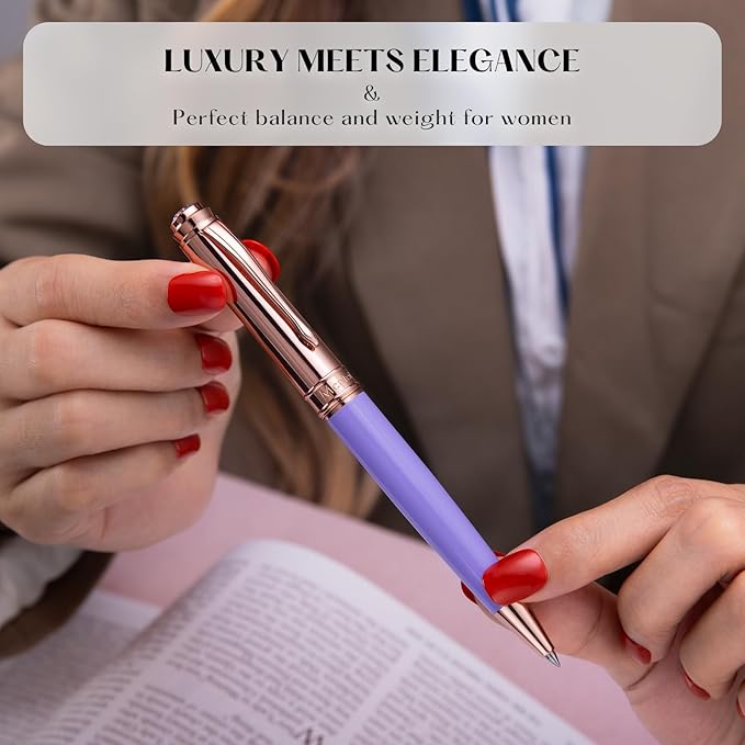 Luxury Gel Pen, Top Set With 8mm Brilliant Diamond,Stylish Purple Pen Body,Attractive Rose Real Gold Finish, Black Ink Refill,Elegant Gift Pen For Women, Unique, Fancy, Office Pens