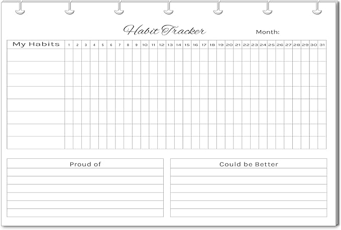 Horizontal Habit Tracker Inserts for 7, 9, 11 Disc | Mini, Classic, Skinny, Big, Letter, Junior Size Planners | Color or Black & White | Monthly Habit Log (Black & White, 7-Disc Mini)