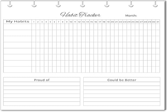 Horizontal Habit Tracker Inserts for 7, 9, 11 Disc | Mini, Classic, Skinny, Big, Letter, Junior Size Planners | Color or Black & White | Monthly Habit Log (Black & White, 7-Disc Mini)