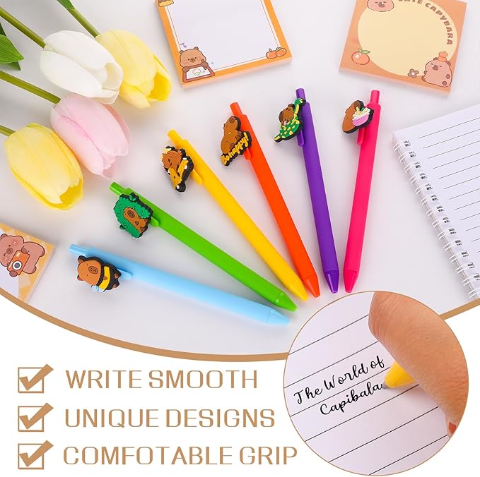 40 Pcs Capybara Sticky Notes with Pens Cartoon Black Ink Pens&Small Memo Pads Capybara Stationery Sets for Office Home