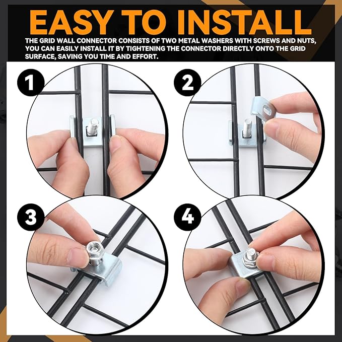 Zonon 50 Grid Wall Clips Splice Washer Kit, Mesh Cable Tray Wire Shelf Kit, Reinforced Joint Clamp for Wire Mesh Cable Tray, End to End Splice Connector Fit 4mm - 6mm Diameter