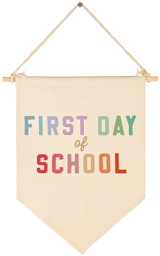 Happy First Day of School Banner for Classroom Teacher Office Supplies-Flag Sign Wall Decor Gift-First Day of Kindergarten Decor-Welcome Gifts for Kindergarten PreK 1st Grade-Back to School