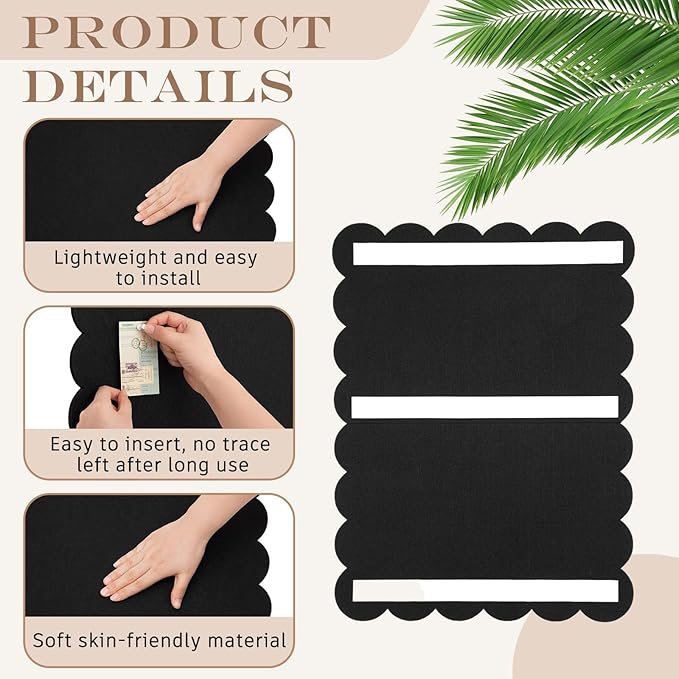 Scalloped Felt Bulletin Board 24 x 18 Inches Foldable Black Pin Cork Board Alternative for Wall, 2' x 1.5' Trifold Picture Vision Self Adhesive Bulletin Decorative