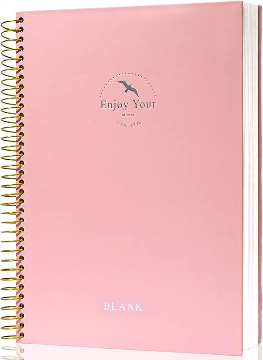 FLYING EAGLE Blank Spiral Notebook Journal 8.5 x 11, 210 Pages Hardcover Sketchbook for Drawing, Pink