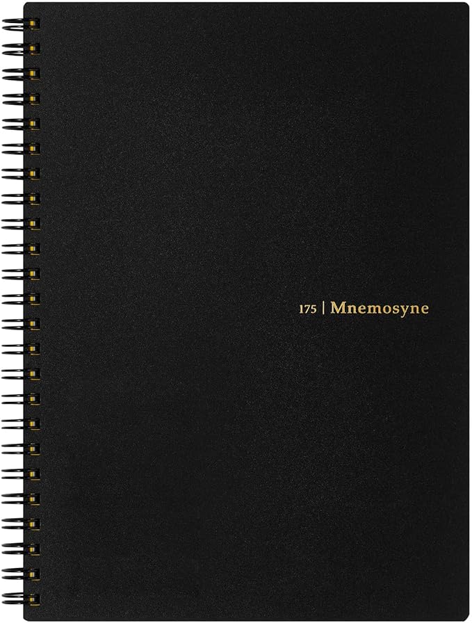 Maruman Mnemosyne Lined Notebook- A5, 8.27" x 6.34", 80 Sheets / 160 Pages, 8mm Wide Ruled Journal, Perforated Pages & Wire-Bound to Lay Flat, Black, Made in Japan