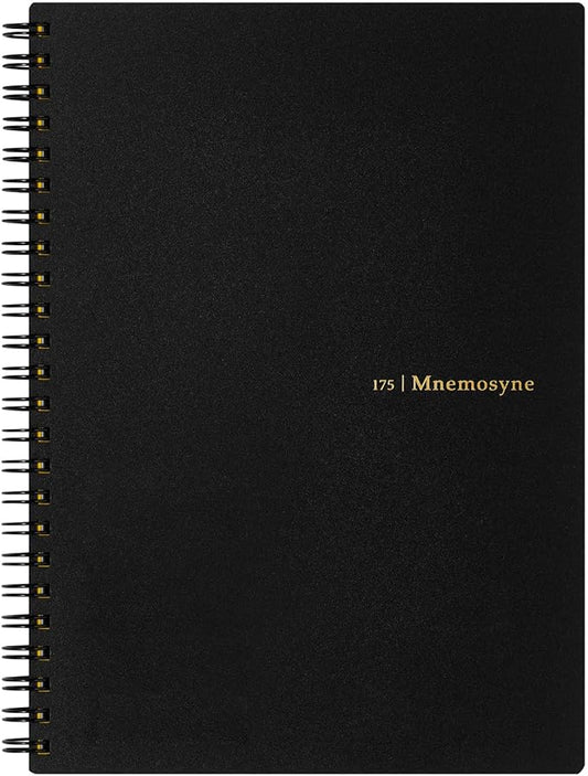 Maruman Mnemosyne Lined Notebook- A5, 8.27" x 6.34", 80 Sheets / 160 Pages, 8mm Wide Ruled Journal, Perforated Pages & Wire-Bound to Lay Flat, Black, Made in Japan
