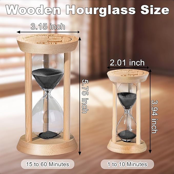 SuLiao Wooden Sand Timer 2 Minute Hourglass, Beech Sand Clock Watch 2 Min, Reloj De Arena Small Black Hour Glass Sandglass for Home Office Decorative Game Classroom
