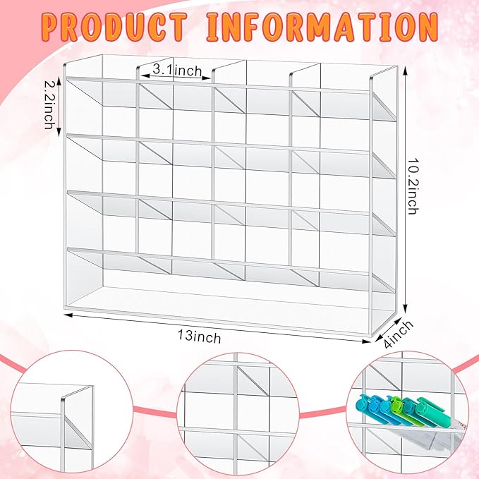 Acrylic Pen Organizer Storage for 200 Markers Vertical Marker Organizer Acrylic Pen Display Holder for Office Desk Desktop Stationery Pencil Storage, Clear, 13 x 4 x 10.2 Inch