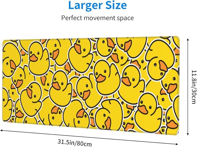Cute Rubber Ducks XL Large Mouse Pad with Stitched Edges Long Non-Slip Rubber Base Mousepad Yellow Cartoon Ducky Laptop Keyboard Mat Desk Pad for Office Home Desk Decor, 31.5" X 11.8"
