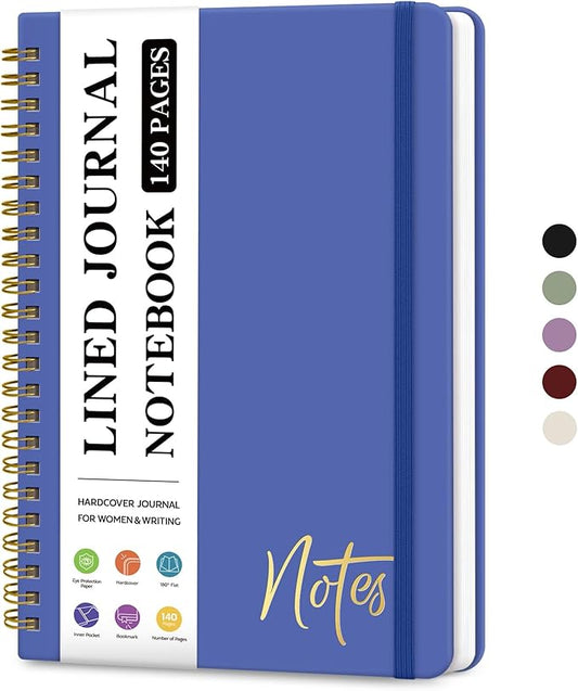 Lined Spiral Journal Notebook for Women, A5 College Ruled Journals for Writing, Hardcover Notebooks for Work, Note taking and Office School Supplies,140 Pages - Royal Blue