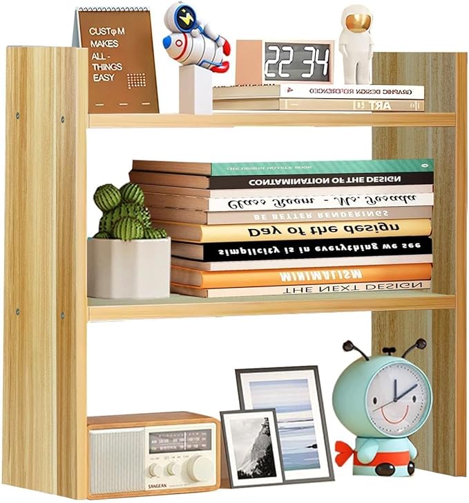 Wood Desk Organizer - Small Desk Shelf, 2 Tier Desktop Bookshelf for Workspace Organizers Dorm, White Desktop Shelf Organizer