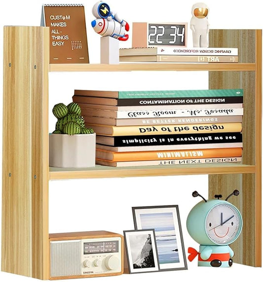 Wood Desk Organizer - Small Desk Shelf, 2 Tier Desktop Bookshelf for Workspace Organizers Dorm, White Desktop Shelf Organizer