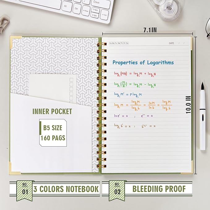 Lined Spiral Notebook with thick 110 GSM Papers, 480 Pages B5 Size College Ruled Notebook, Hardcover 7.1 x 10 Inches Journal for Women and Men, Notebooks for work, School, 3 Pack Mix