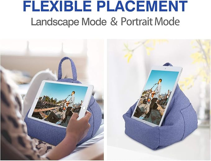 MoKo Tablet Pillow Stand, Lap Pillow Bed Sofa Soft Cushion Holder Xmas Gift for Phones Tablets Up to 11", Fit iPad 10th, iPad Pro 11 2022, iPad mini 6, iPad Air 4/3, Tab S6/S7 11" - Denim Blue