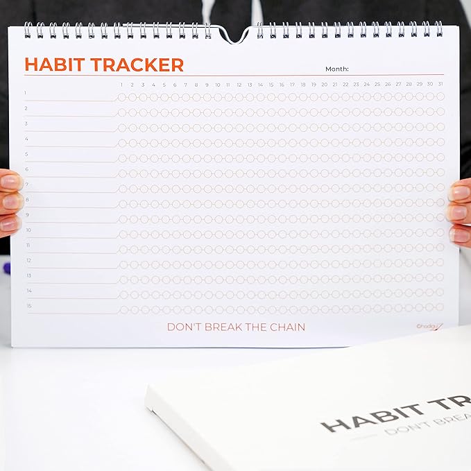 Hadigu Habit Tracker Calendar (Undated 12 Month) Colorful Motivational Design, Spiral Bound and Hanger, A4 Size (8,3"x11.7") Quality Heavy Paper, Monthly Habit Tracker Journal, Goal Tracker, Workout
