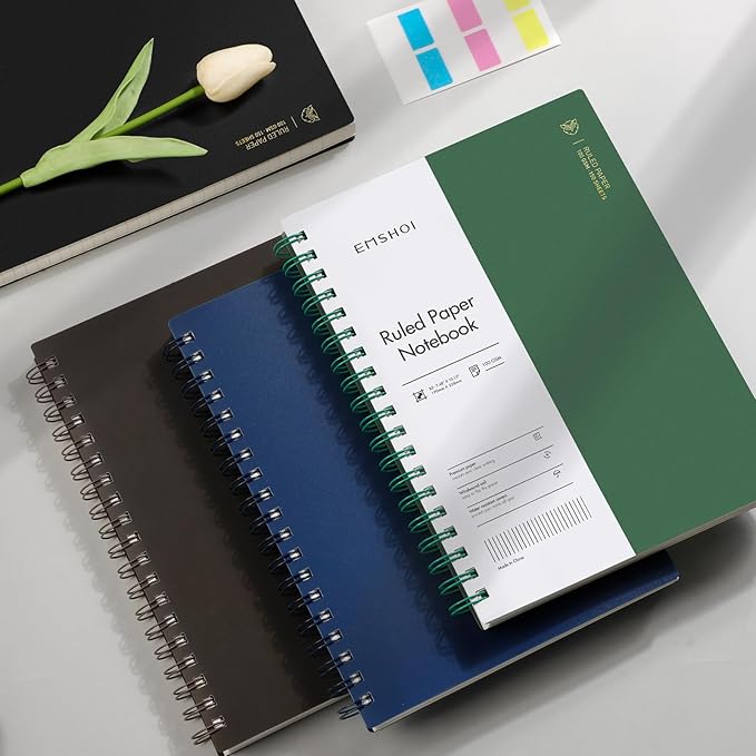 EMSHOI B5 Spiral Notebook College Ruled Lined Journal, Large 7.48" X 10.15", 300 Pages/150 Sheets, 100gsm Thick Paper, Waterproof Hardcover, for Office School Women Men Work Writing Notes, Coffee