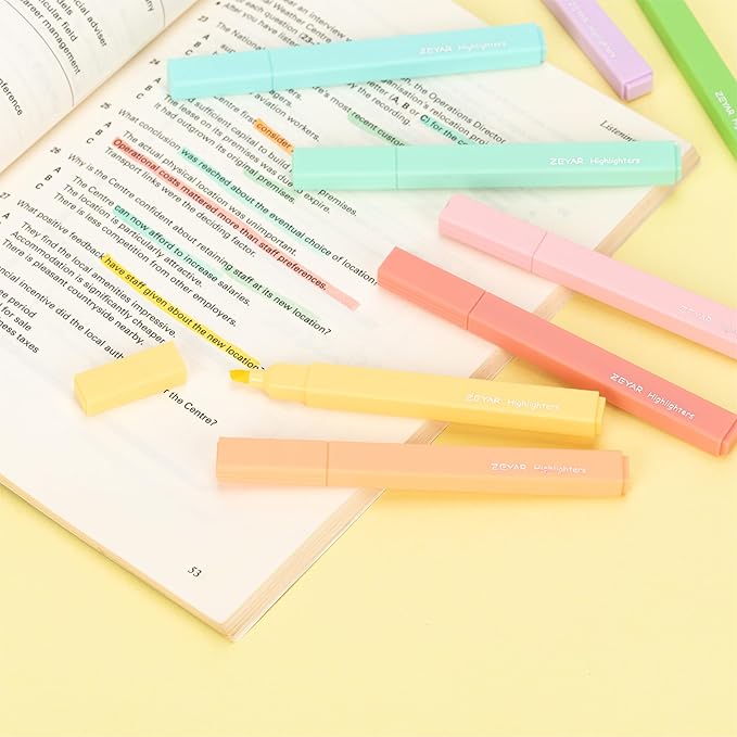 ZEYAR Aesthetic Cute Highlighter Pens, Cream Chisel Tip, Water Based, Quick Dry, No Bleed for Bible, Four Seasons Color Series (8 Summer Colors)