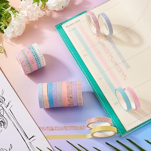 20 Rolls Washi Scrapbook Tape 7mm Pastel Decorative Bible Tape Set Floral Tape Pack Pink Aesthetic Colored Tape Rolls Stickers for Crafts DIY Scrapbook Study Journaling Planner Supplies