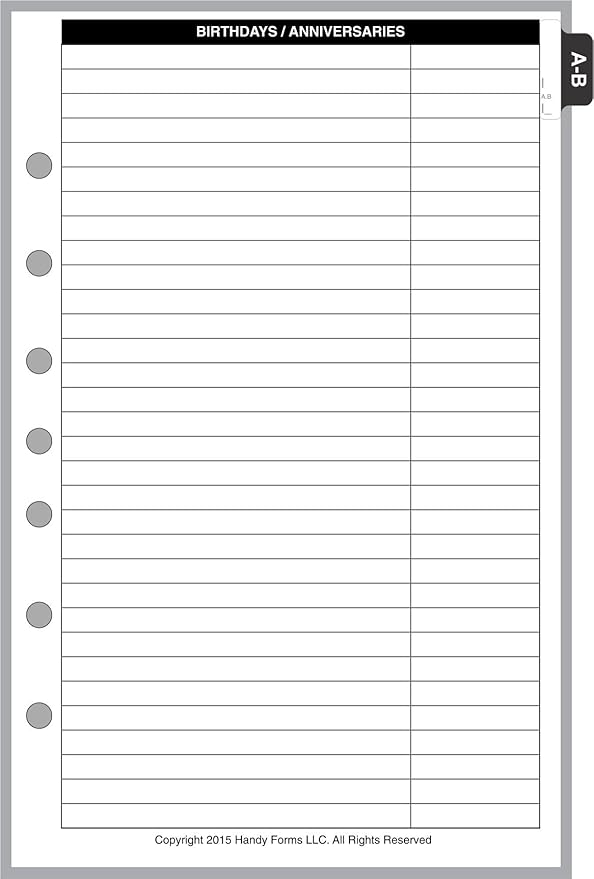 Classic Size Name & Address Refill, Sized and Punched with 7 Holes for 7-Ring Notebooks Such as Franklin, etc. (5.5" x 8.5")