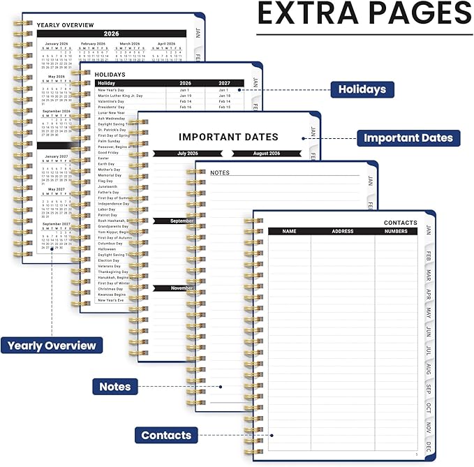 2026 Planner, Weekly and Monthly Calendar Planner, January 2026 - December 2026, Hardcover 2026 Calendar Book with Tabs For Women & Men, Inner Pocket, Spiral Bound, Perfect for Office Home School Supplies - A4 (8.5" x 11"), Deep Blue