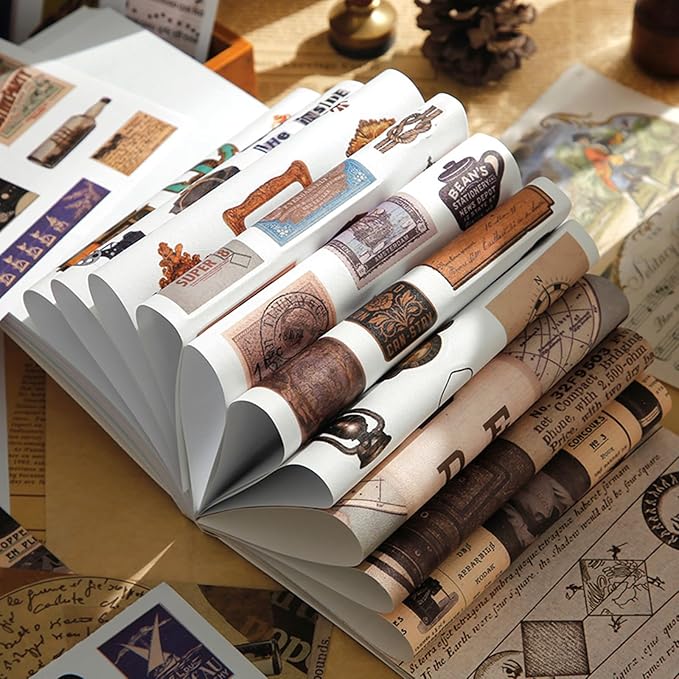 Vintage Aesthetic Stickers, 50 Sheets Washi Sticker Book for Adults, 30 Sheets Scrapbook Stickers and 20 Sheets Scrapbooking Papers for Bullet Journaling Junk Journal Supplies Ephemera Sticker