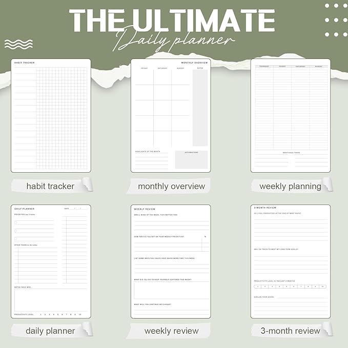 Productivity 2026 Planner Undated Daily Weekly Monthly Time Management & Organization Goal Achievement for Professionals & Students Workers(Green)