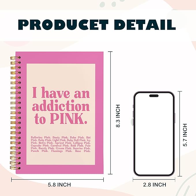 BearCake Preppy Pink Notebook Journal, Office Supplies, I Have an Addiction to Pink Hardcover Spiral Notebook 5.5x8.3, Desk Accessories for Women Office