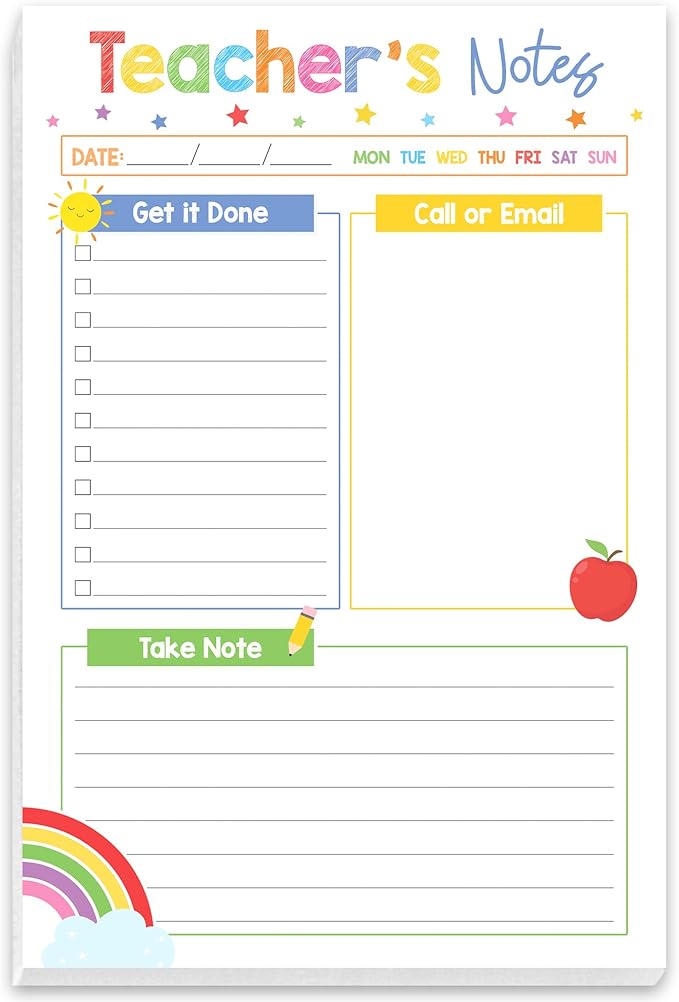 Teacher Gifts, Gifts for New Teachers, Colorful Teacher Notepad, To-Do List Notepad, Stationery Must-Have Supplies for Preschool, Elementary, Middle, and High School Teachers