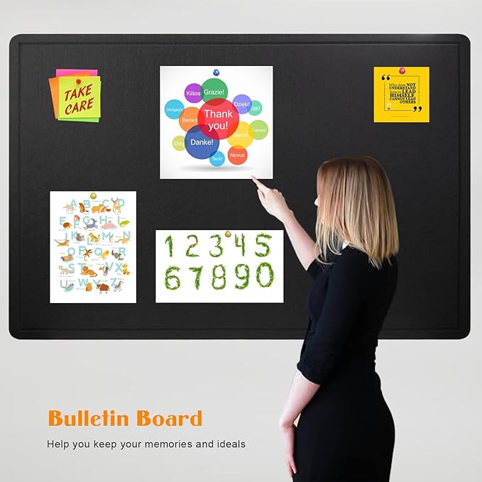 Large Bulletin Board - 60 X 36 inches Cork Board with 30 Pushpin, 5' x 3' Cork Board for Walls Pin Board, Self-Adhesive Felt Board Vision Board Foldable Photo Board for Wall - Black