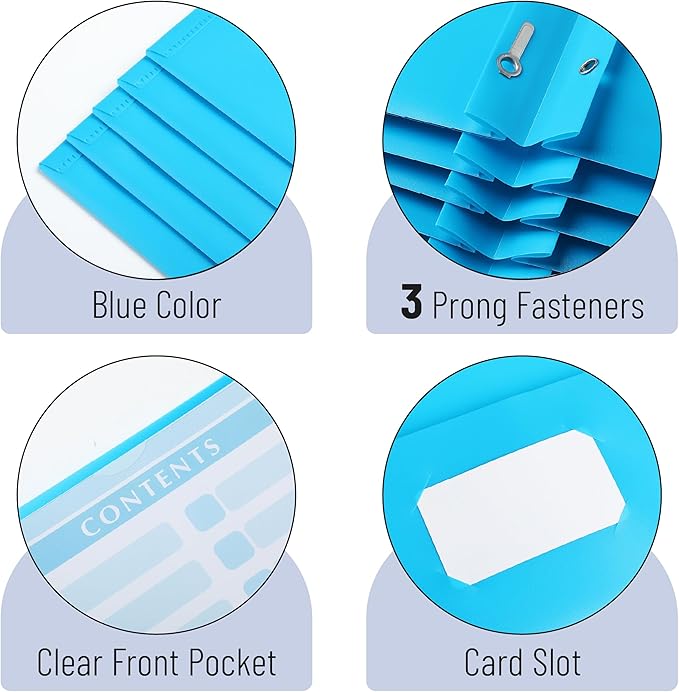 Mr. Pen- Plastic Folders with Pockets and Prongs, 36 Pack, Letter Size, Blue, Flexible Plastic Folders with Prongs, Clear Front Pocket and Card Slot