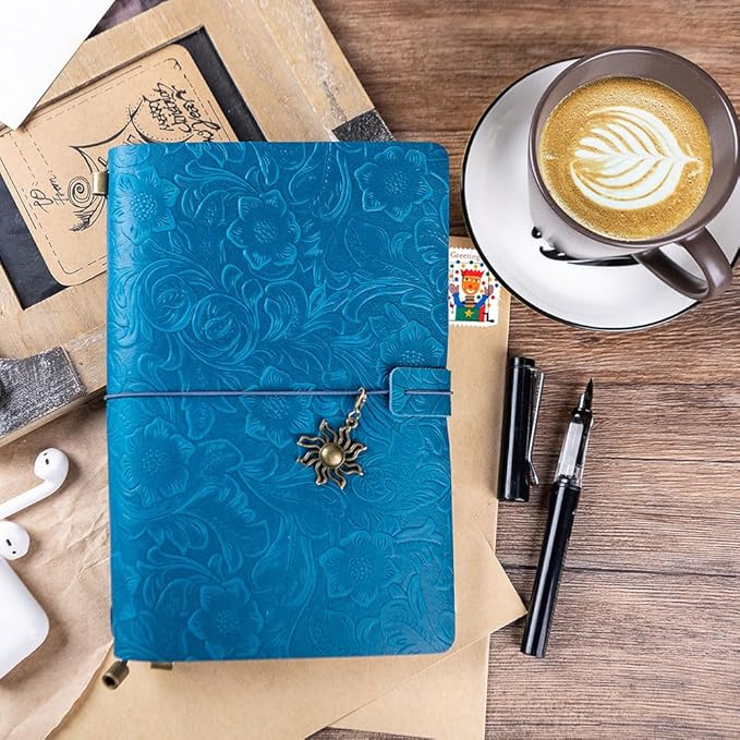 Refillable Leather Journal, Handmade Notebook with Bookmark for Men & Women, Vintage Notebook perfect for writing, gifts, travelers (Blue, A5)