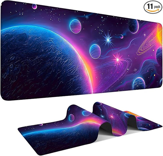 Interstellar Extended Gaming Mouse Pad 31.5x11.8inches Large Desk Mat Anti-Slip Rubber Base & Durable Stitched Edges for Gamers Smooth Mouse Writing Surface for Desk Office/Home