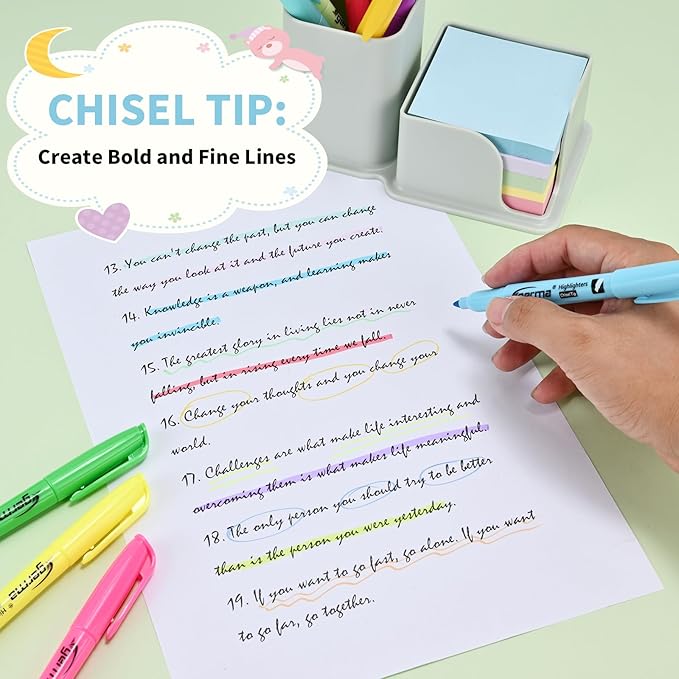 Highlighters Assorted Colors Set, 12 Pack, Chisel Tip Bright Colors, Dry Quickly Colored Highlighters for Journaling, Study Notes, School Office Supplies